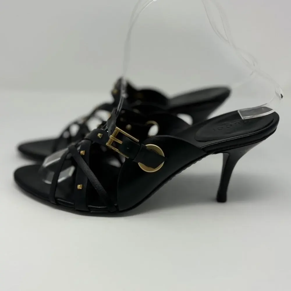 Gucci Women's Black Studded Strappy Heels Size 8 - Picture 10 of 16